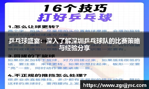 乒乓球盛宴：深入了解深圳乒乓球队的比赛策略与经验分享